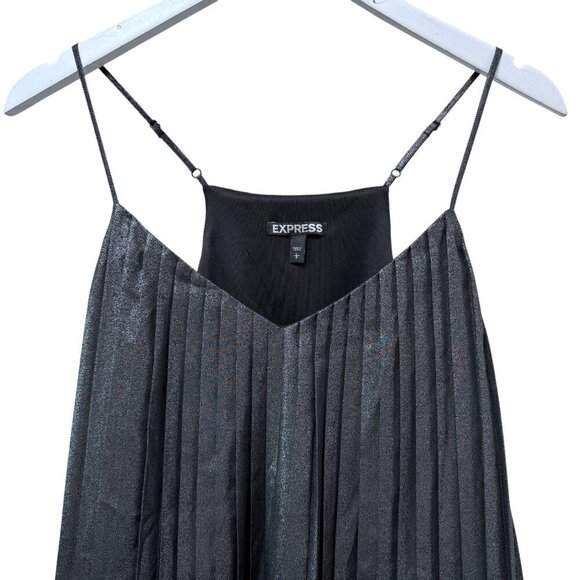 EXPRESS Metallic Top Size Large Metallic Gray Black Pleated Womens Cami NWOT - Picture 3 of 8